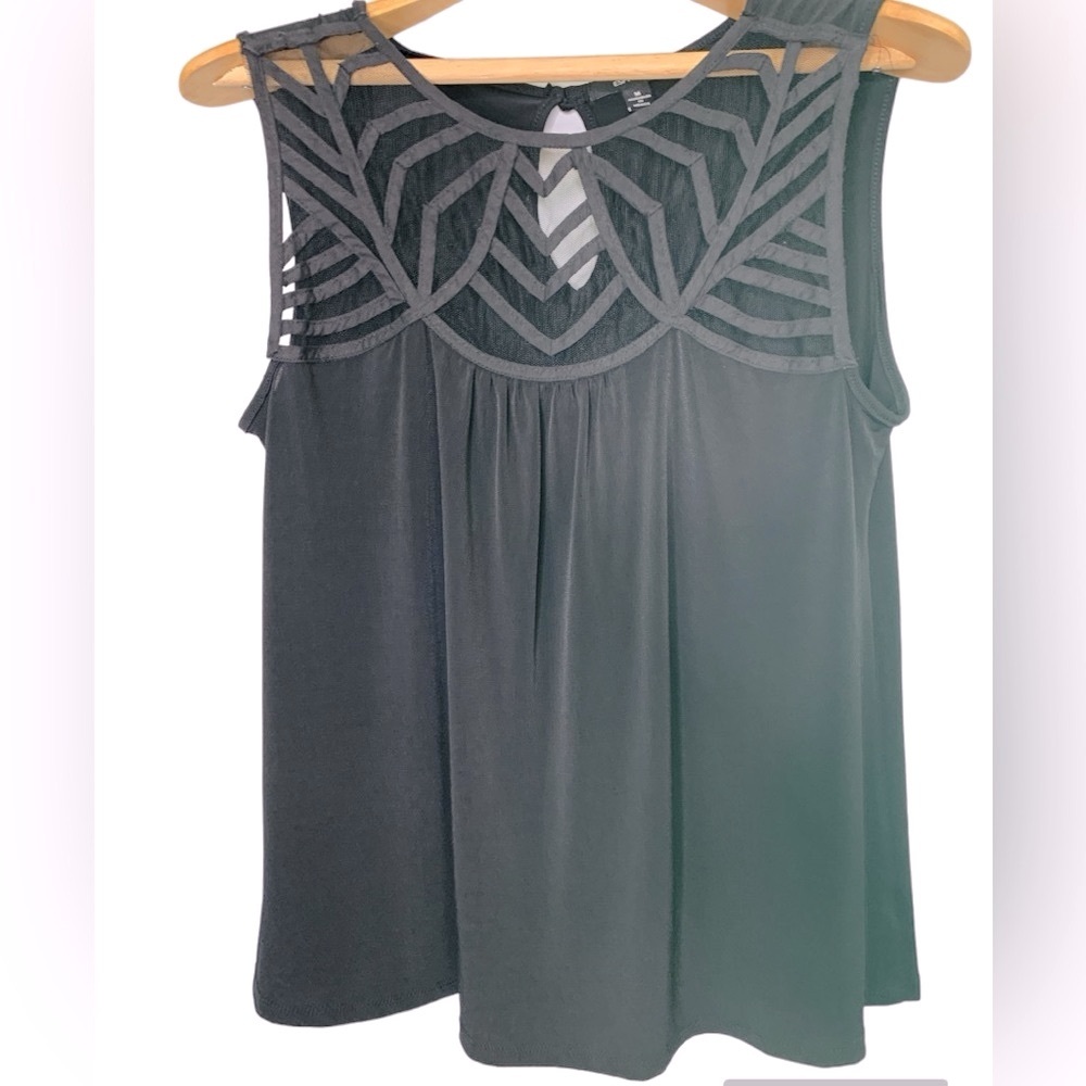 Espresso Black Sleeveless Top with Mesh Neckline, Women's Size M